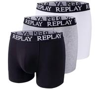 REPLAY Men's Basic Cuff Boxer, Black/Grey Melange/White, S