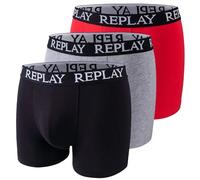 REPLAY Men's Basic Cuff Boxer, Black/Grey Melange/Red, XL