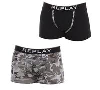 REPLAY I101196-001-N210 BOXER Style 8 Cuff Logo&Camouflage 2pcs Waterfall pack Boxer Men's BLACK/CAMOUFLAGE GREY Size S