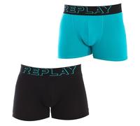 REPLAY I101233-002-N257 BOXER Style 2 T/C Cuff 3D logo 2pcs Box Boxer Men's EMERALD/BLACK Size XXL