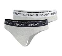 REPLAY I101296-001-N288 LADY STRING Style 1 T/C 2pcs waterfall pack Women's thong Women's LIGHT GREY MELANGE/WHITE/BLACK Size XL