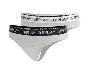 REPLAY I101296-001-N288 LADY STRING Style 1 T/C 2pcs waterfall pack Women's thong Women's LIGHT GREY MELANGE/WHITE/BLACK Size XL