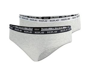 REPLAY I101297-001-N288 LADY SLIP Style 1 T/C 2pcs waterfall pack Women's briefs Women's LIGHT GREY MELANGE/WHITE/BLACK Size L