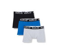REPLAY Men's Basic Cuff Boxer, Black/Grey Melange/Turquoise, L