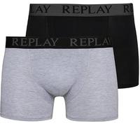 Replay Men's Boxer Shorts, Black and Grey, 2 Pack, Elastic seams, anatomical cut, comfortable waistband with logo (UK, Alpha, M, Regular, Regular)
