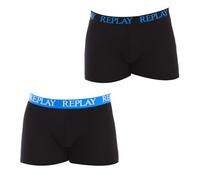 REPLAY Men's Boxer Style 01/C Basic Cuff Logo 2pcs Box, Black/Turquoise, M