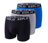 REPLAY Men's Boxer Style 01/C Basic Cuff Logo 3pcs Box, Black/G. Mel/Turq, L