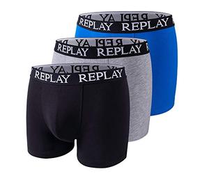 REPLAY Men's Boxer Style 01/C Basic Cuff Logo 3pcs Box, Black/G. Mel/Turq, XXL