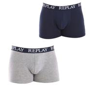 REPLAY Men's Boxer Style 01/C Basic Cuff Logo 2pcs Box, Grey Melange/Indigo, L