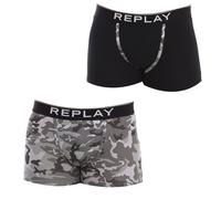 REPLAY Men's Boxer Style 8 Cuff Logo&Camouflage 2pcs Waterfall Pack, Black/Camouflage Grey, S