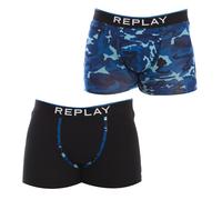 REPLAY Men's Boxer Style 8 Cuff Logo&Camouflage 2pcs Waterfall Pack, Black/Camouflage Blue, S