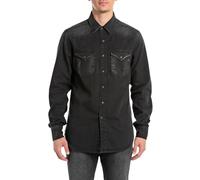 Replay Men's Regular Fit Denim Shirt, 099 Black Delavè, L