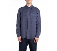 Replay Men's Regular fit Linen Shirt, 282 Medium Blue, XXL