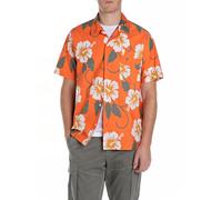 Replay Men's Relaxed Fit Short Sleeve Cotton Shirt, 010 Orange Flowers, M