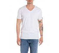 Replay men's short-sleeved T-shirt with V-neck, white (Optical White 001), XL