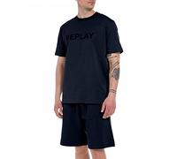 REPLAY Men's T-Shirt Short Sleeve Second Life with Logo Print, Blue 085 (Blue), XXL