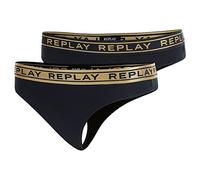 REPLAY Women's Lady String Style 2 T/C 2pcs Waterfall Pack Thong, Black/Gold, XL