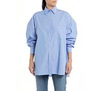 REPLAY Women's Long Sleeve Striped Shirt, Azure/White 010 (Multicolored), L