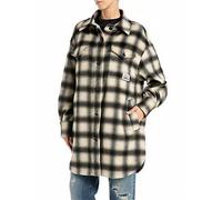 Replay Wool Blend Check Shacket, Black, Size M, Women Black