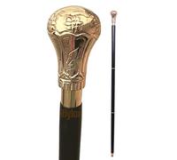 Replica of Bat Masterson Walking Cane - 37.5" Handmade Wooden Walking Stick with Brass Knob Handle - Black & Gold Finish - Stylish Walking Cane for Men & Women
