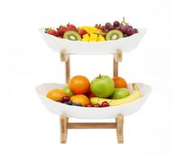 Repomanda 2 Tier Fruit Bowl with Bamboo Stand Fruit Kitchen Countertop Rack Split Design Detachable Fruit Basket for Dinner Parties, Dining Tables, Weddings, Birthday Parties, Snack Buffets