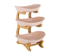 Repomanda Fruit Bowl, 3 Tier Fruit Basket, Food-Grade PP Serving Tray with Bamboo Stand for Fruit Snack Dessert Candy Storage, Countertop Organizer for Kitchen and Party Use