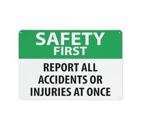 Report All Accidents Or Injuries At Once Sign 12 X 8 Inches Reflective Aluminum Metal Warning Signage With Symbol For Indoor Outdoor Use