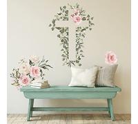 Repositionable Giant Cross and Flowers Sticker