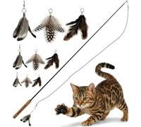 Repounce Forever Stick Cat Wand Toy with 9 Feather Refills, Durable | Unbreakable Heavy Duty 36 in Fishing Pole Rod for Indoor Cats, 9 Natural Feather Lures, Swappable Refill Attachments