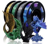 RepRapper PLA Filament, Multicolor Glitter Sample Pack, Shiny Galaxy Silk PLA1.75MM for 3D Printer, Glow in The Dark Sparkle Laser Series 3D Printer Filament, 250g*4
