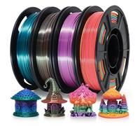 RepRapper Rainbow PLA Filament, Shiny Multicolor Silk PLA 1.75 mm Filament (+-0.03 mm), Sparkle Fast Change Multi-Color 250g*4 Sample Pack 3D Printer Filament for 3D Printer，250g*4