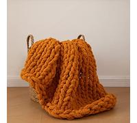 REPRECONF Chunky Knit Blanket Soft Chenille Yarn Knitted Throw Blanket 50"X60" Handmade Cable Warm Thick Giant Blanket for Couch Bed Trips (Burnt Orange, Throw 50¡°x60¡±)¡