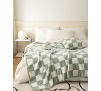 REPRECONF Ultra-Soft Buffalo Checkerboard Grid Fluffy Microfiber Knitted Throw Blanket Super Cozy Lightweight Checkered Bed Blanket for Sofa Couch Bed Matcha 51"X63"