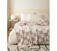 REPRECONF ZASTION Ultra Soft Cozy Buffalo Checkerboard Grid Fluffy Microfiber Knitted Throw Blanket Lightweight Fleece Checkered Blanket for Sofa Couch Bed Travel Cream 51"X63"