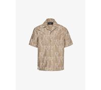 Represent Mens Washed Taupe Brand-embroidered Boxy-fit Cotton Shirt M