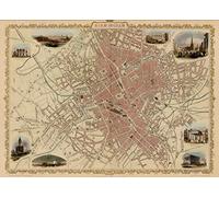 Reproduction Antique Town Plan (Map) of Birmingham, by John Tallis (1850's) with Victorian Views, Includes 8 Scenes from around Birmingham
