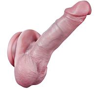 Reproduction Real Handmade Dildo, 17cm Realistic Dildo Dual Density Liquid Silicone, Lifelike Penis Adult Sex Toy Flexible Masturbation Toy Stimulation G-spot and Anal Play for Men and Couples