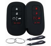 REPROTECTING Silicone Rubber Key Fob Cover Compatible with (5 Buttons) 2022 2023 Honda Accord Civic HR-V CR-V Pilot Sport SI EX EX-L Touring (Black with red Black)