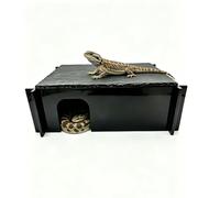 Reptile Basking Platform Hideout, Acrylic Snake Hide Cave with Natural Slate Rock, Terrarium Decor for Bearded Dragon Tank Accessories, Ball Python, Leopard Gecko, Tortoise & Chameleon (Medium Black)