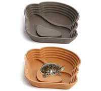 Reptile Bathing Pool 2PCS Plastic Reptile Water Dish with Ramp Easy Climbing Turtle Water Bowl for Gecko Snake Turtle Bearded Dragon Lizard 6.4x4.8in