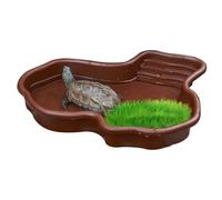 Reptile Bathing Pool with Ramp and Basking Stand, Tortoise Bath, Bottom Drainage Circulating Water Decorative Landscaping Basin, for Tortoise Chameleon Hamster Scorpion Gecko