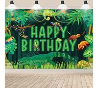 Reptile Birthday Backdrop, Reptiles Snakes Lizard Alligator Turtle Happy Birthday Backdrop for Kids Boys Birthday Party Decorations, Jungle Swamp Wilderness Birthday Party Supplies, 180x120cm