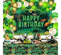 Reptile Birthday Party Supplies, Includes Happy Birthday Backdrop, Tablecloth, Balloons, Jungle Swamp Wilderness Snakes Lizard Alligator Turtle Birthday Decorations for Kids Boys Birthday Party Decor