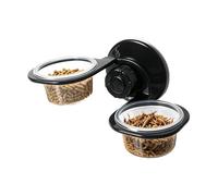 Reptile Bowl - Wall Feeder | Suction Cup Feeding Ledge - Transparent Double Bowl for Geckos Lizards Spiders, Sturdy Acrylic Holder for Terrarium Glass, Easy to Clean Feeding Station Pro