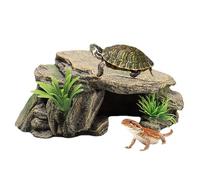 Reptile Cave - Habitat | Resin Tortoise Resting Rock, High Simulation Stone Ornament for Aquarium Gecko Spiders Frogs Lizards Fish, Desert Forest Basking Spot, Grey