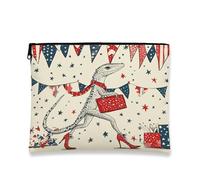 Reptile Cosmetic Pouch, Patriotic Celebration Lizard Travels Makeup Bag for Women, Portable Canvas Zipper Pouch, Party Gift Organizer, Summer Independence Day Festival, Patriotic, 7x9 Inch, Lizard