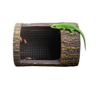 Reptile Feeder Cage - Drop-Resistant Food Bowl, Simulated Tree Stump Design with Hooks | Reptile Habitat Accessories for Small Pets Lizards Geckos Frogs Terrarium