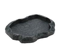 Reptile Feeding Bowl, Resin Rock Feeding Plate Vivarium Food Water Dish for Tortoise Lizard Iguana Snake Reptile Accessories for Indoor Outdoor Enclosures Dark Green M