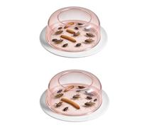 Reptile Feeding Dish 2 Pieces Escape Proof Anti Tip Pet Feeder Tray | Reptile Feeding Container for Snake Lizard Leopard Frog Chameleon Indoor Garden Yard Pink round base
