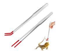 Reptile Feeding Tong, 2PCS Long Straight & Curved Aquarium Tweezers with Silicone Gripping Tip for Terrarium Bearded Dragon Lizard Gecko